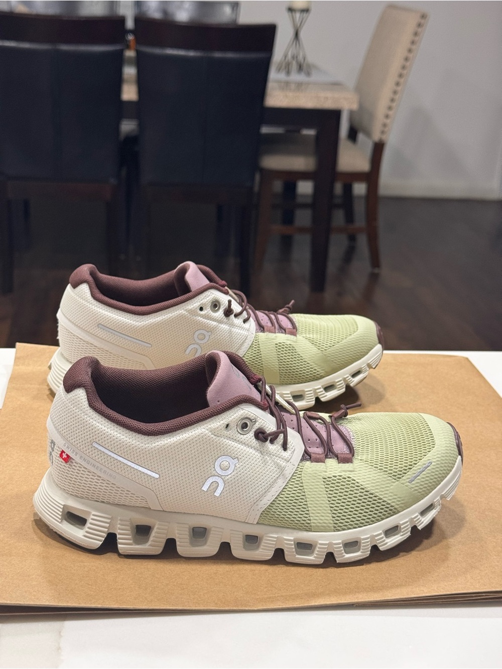 On Running Women's Sneakers in Light Green, Cream and Mauve
